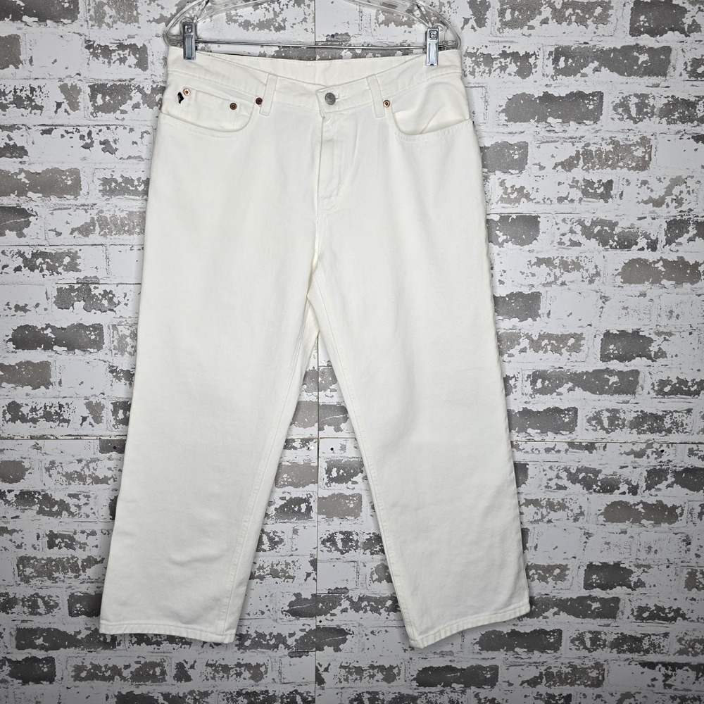 Polo Ralph Lauren Jeans Womens 10 Cropped  Wide Leg White 100% Cotton Denim Boho